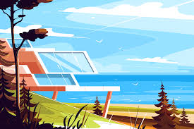 Designer House On Seashore Illustration