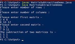 matrix addition and subtraction in java