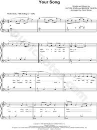 Free easy piano sheet music (pdf) eps = easy piano solo Elton John Your Song Sheet Music Easy Piano In F Major Transposable Download Print Sku Mn0072650