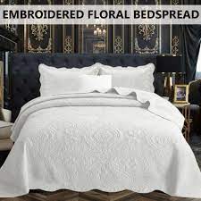 new white cotton bedspread quilted