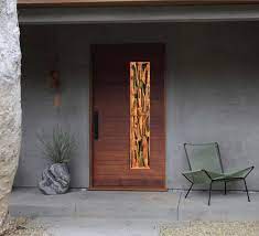 wood hinged brown enter door with half