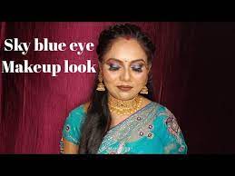 sky blue eye makeup for sky blue saree
