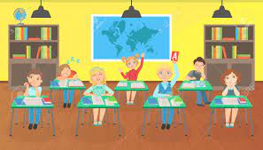 University, educational concept, blackboard and table. School Children Learning At Classroom Little Students Sitting Royalty Free Cliparts Vectors And Stock Illustration Image 146796909