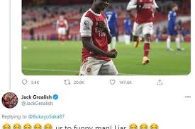 Jack grealish of aston villa runs with the ball during. Jack Grealish Mocks Arsenal Star On Twitter Following Goal Vs Chelsea Onefootball