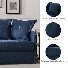 Ferdinand Mid Century 80 3 In Polyester Slipcovered Sofa Reversible Cushion Navy