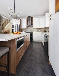 light kitchen cabinets with dark floors
