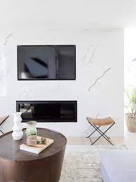 Extra Large Marble Tiled Fireplace Wall