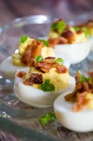 bacon deviled eggs with sweet pickle