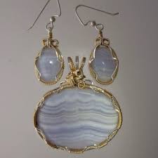 blue lace agate pendant and earring set