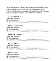 Write The Balanced Chemical Equations