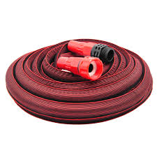 red expandable garden hose featuring