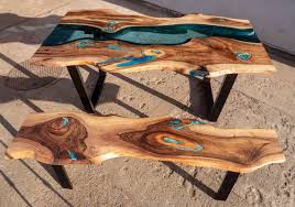 Live Edge River Glass Dining Table With
