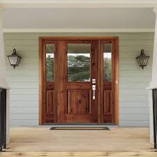 Krosswood Doors 60 In X 80 In Rustic Alder Half Lite Clear Low E V Grooved Unfinished Wood Left Hand Prehung Front Door Sidelites