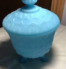 Vtg Rare Fenton Blue Milk Glass Bowl