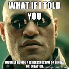 what if i told you juvenile humour is irrespective of sexual ... via Relatably.com