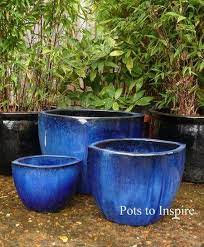 blue glazed eye design garden pots
