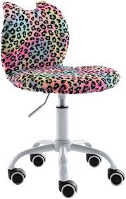 Pink cute cartoon chairs bedroom comfortable computer chair home girls gaming chair swivel chair adjustable live gamer chairs. Kids Furniture Cimota Kids Desk Chair Faux Fur Computer Chair For Girls Adjustable Children Study Chair With Back Cute Rolling Swivel Chair For Bedroom Leopard Furniture
