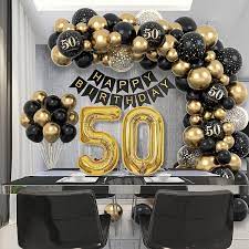 fongwan 50th birthday decoration 50th man women party birthday decorations happy birthday garland balloon black gold decoration