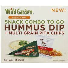 hummus dip and multi grain pita chips
