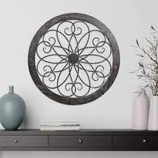 Gray 24 In Round Scroll Medallion Wood