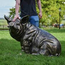 Antique Bronze Sitting Pig Sculpture