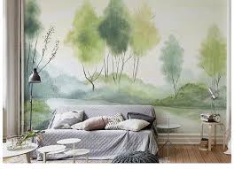 Oil Painting Green Trees Wallpaper Wall