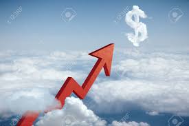 Upward Red Chart Arrow Pointing At Cloud Dollar Sign In Blue