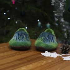 Felted Slippers For Women Green Slippers Felted Home Shoes Woolen Clogs Felted Clogs Valenki House Shoes Slippers