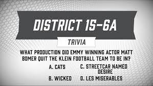 Buzzfeed staff can you beat your friends at this quiz? Houston Inside High School Sports In Case You Missed It Here Is Our District 15 6a Trivia Question Of The Week Think You Have The Right Answer Let Us Know In The