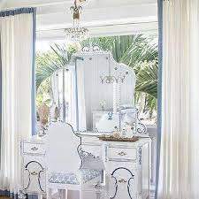 white and blue french makeup vanity