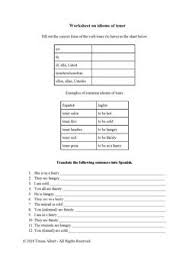 Spanish Idioms Of Tener Bundle 2 No Prep Worksheets