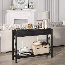 black rectangle wood top console table