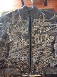 embroidered leather jacket coat
