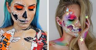 beauty artist turns skull face makeup
