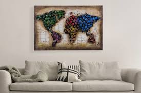 3d Wall Art World Map Colour Cielo