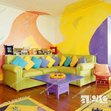 lime green sofa in living room