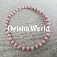 Elastic Stretch Ilde Ide Idde Orisha Obba Ifa Santeria African Spiritual Beaded Bracelet Pulsera Made With Pink White Czech Beads