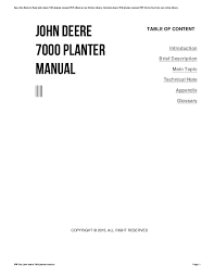 John Deere 7000 Planter Manual