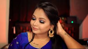 royal blue half saree makeup