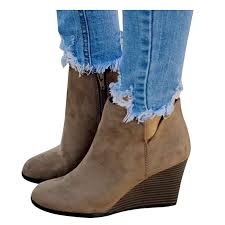 Womens Ankle Bootie Fashion Women Suede Wedges Shoes Zipper Solid Short Booties Round Toe Heeled Shoes