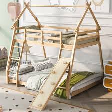 Twin Over Queen House Bunk Bed Solid