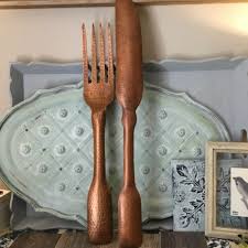 Copper Metal Fork And Knife Wall Decor