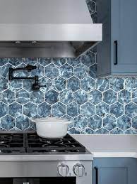 Blue Hexagon Glass Mosaic Tile