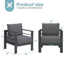 Sunvivi Ergonomic Aluminum Outdoor Lounge Chair With Gray Cushion 2 Pack