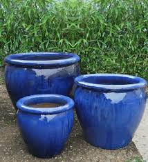 Large Glazed Blue Pot Tree Planter