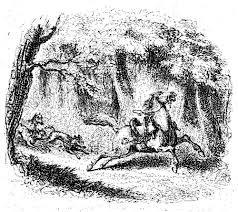 horse pursued by wolves hablot knight browne s fourth illustration left cruikshank s dramatic tailpiece of the riderless horse attempting to escape the wolf pack riderless horse after his rider was attacked by wolves