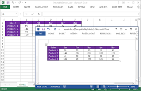 how to export excel data to word table