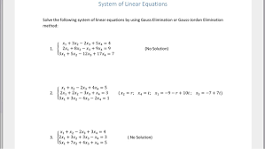 Solved System Of Linear Equations Solve