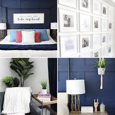 master bedroom with blue accent wall