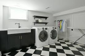 Black And White Basement Laundry Room